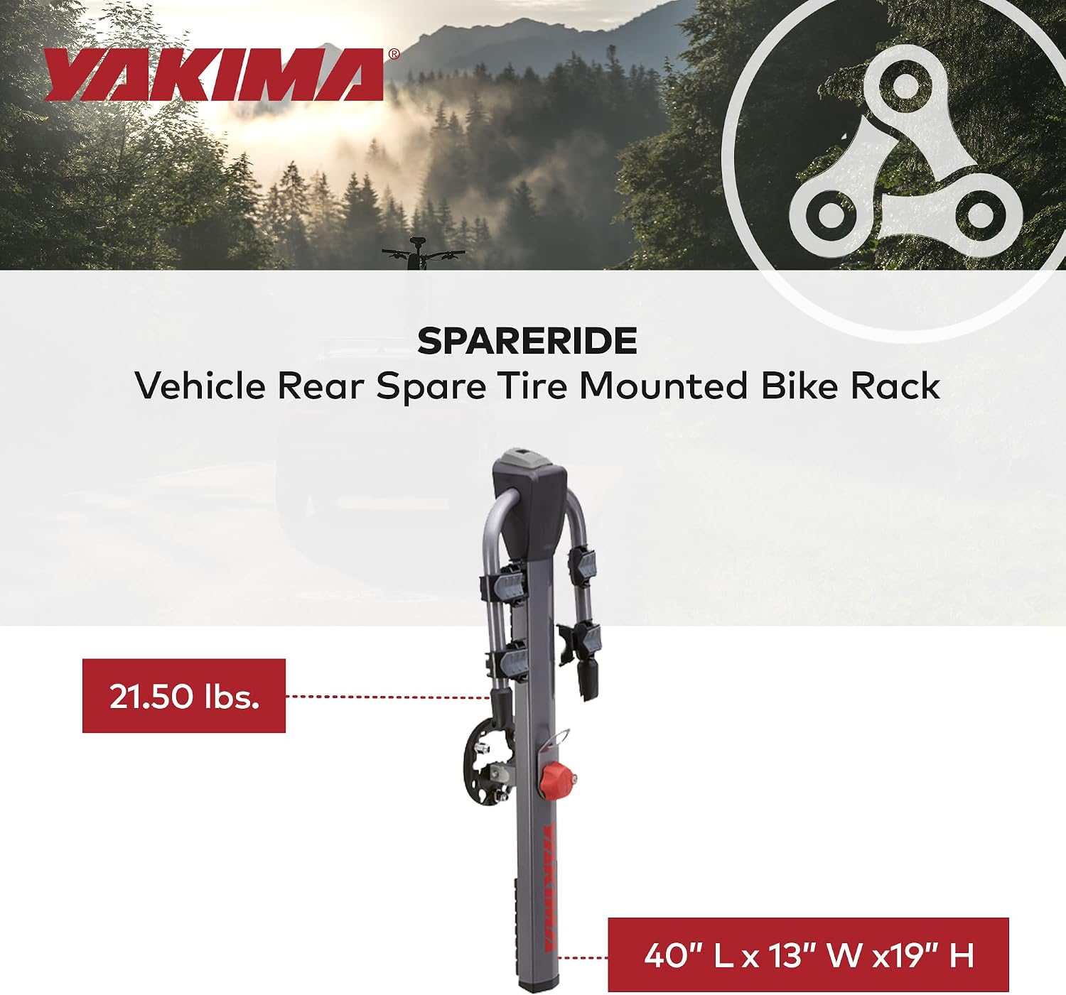 Yakima SpareRide Vehicle Rear Spare Tire Mounted Durable Steel Bike Rack with Integrated SKS Locks and Bottle Opener, Holds 2 Bicycles, Gray/Black