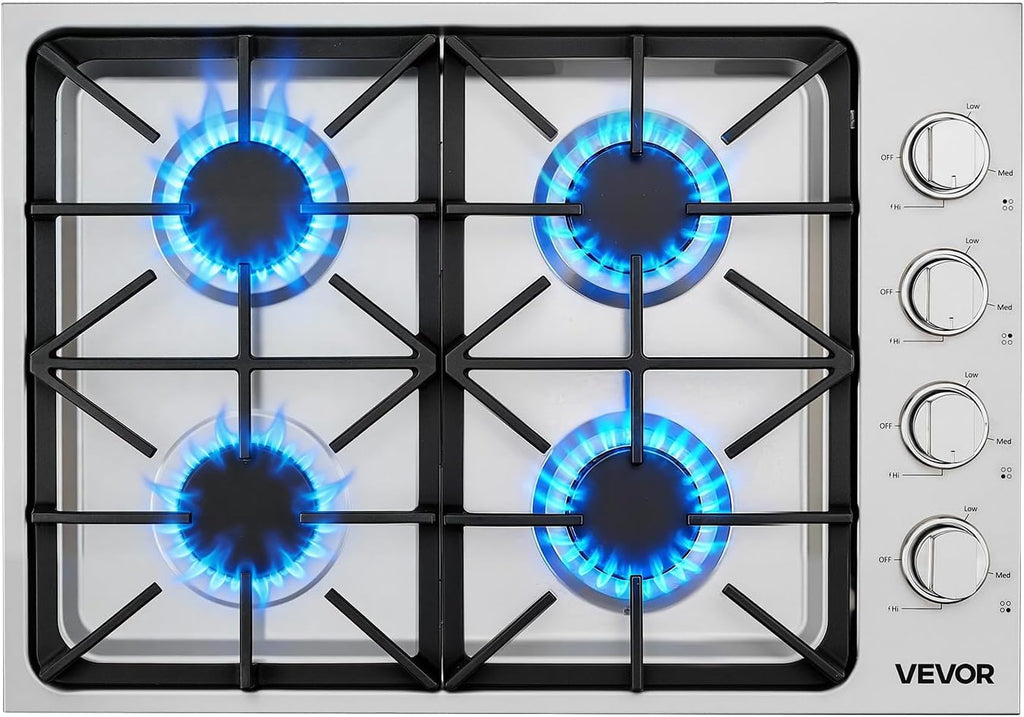 VEVOR Gas Cooktop, 30 inch 4 Burners Gas Stove Top, Max 48000BTU Built-in Stainless Steel Stove Top LPG/NG Convertible Dual Fuel Cooktop Stoves with Sealed Burner for Sear, Stew, Boil, Stir-Fry