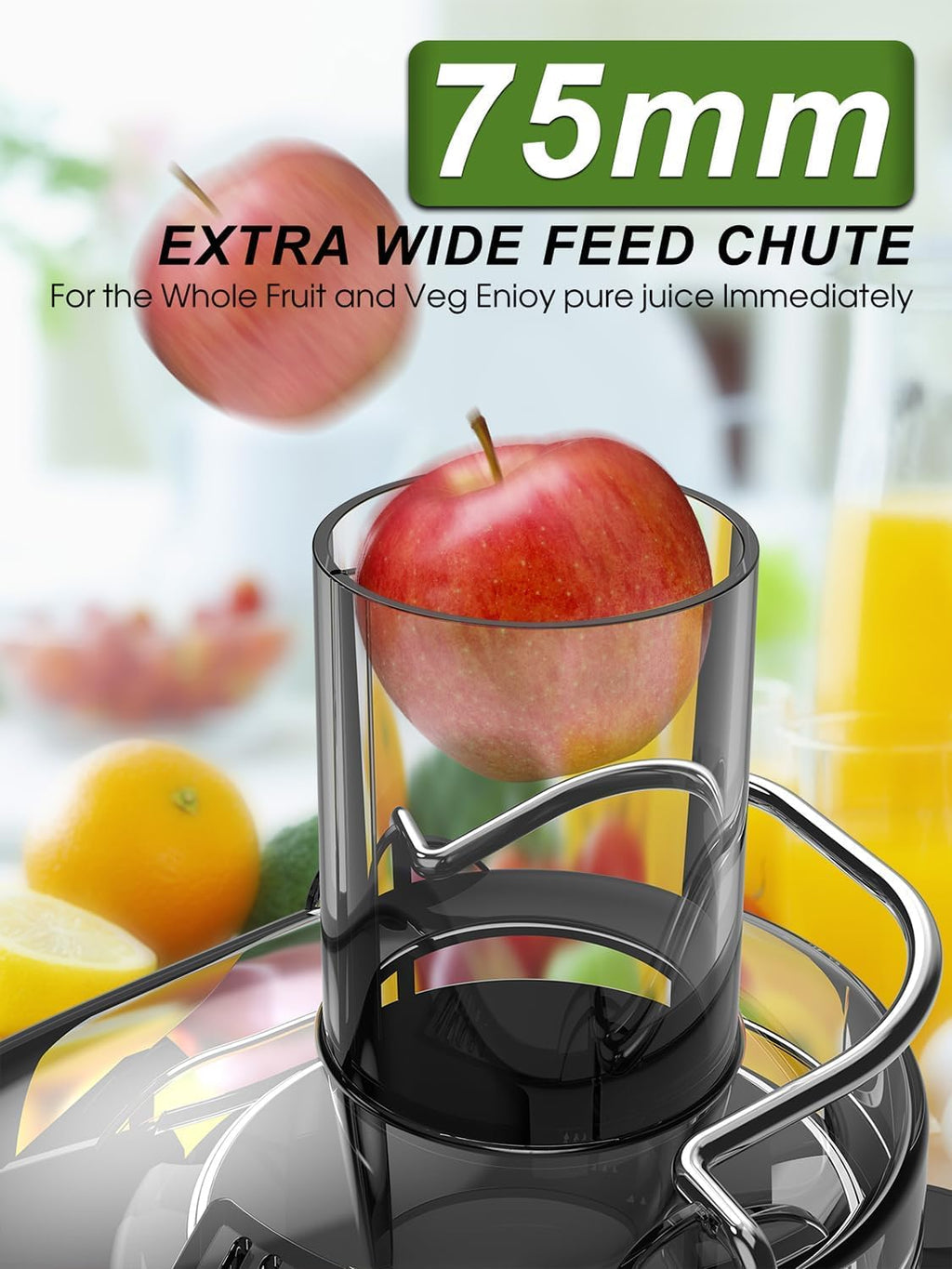 Juicer Machine, 1200W Juicer with 3' Feed Chute for Whole Fruits and Veg, Dual Speeds Centrifugal Juice Extractor, High Juice Yield, Full Copper Motor, Easy to Clean, BPA Free, JE2106