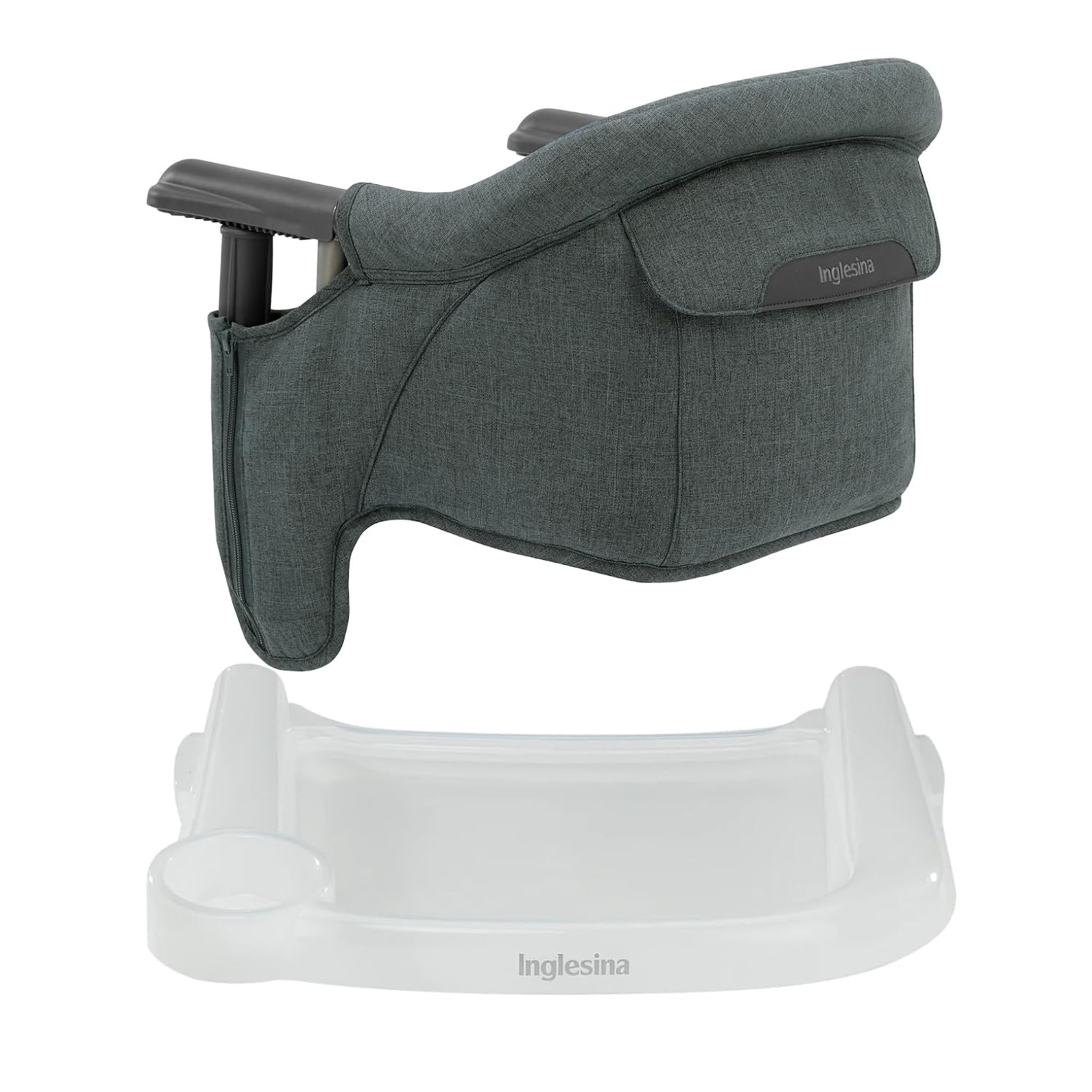 Inglesina Fast Table Chair - Charcoal Gray Melange + Fast Dining Tray - Portable Baby High Chair - for Babies & Toddlers up to 37 lbs - Fits Tables 0.8'' to 3.5'' Thick - Compact - Travel Bag Included