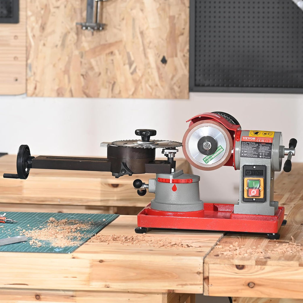 VEVOR Circular Saw Blade Sharpener, 370W 3600RPM Rotary Angle Mill Grinder, Saw Blade Grinding Sharpening Machine with 6 Saw Centerings, 5-inch Grinding Wheel for Carbide Tipped Saw Blades