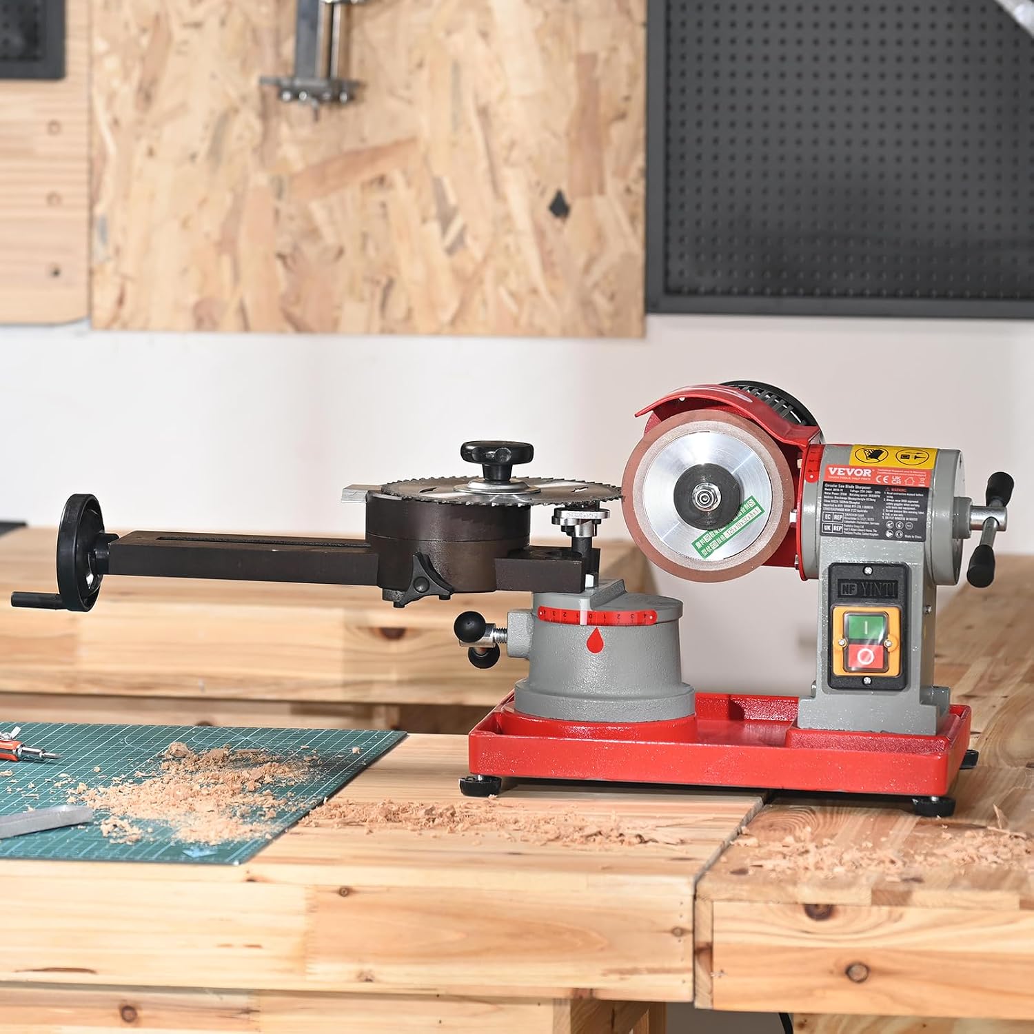 VEVOR Circular Saw Blade Sharpener, 370W 3600RPM Rotary Angle Mill Grinder, Saw Blade Grinding Sharpening Machine with 6 Saw Centerings, 5-inch Grinding Wheel for Carbide Tipped Saw Blades