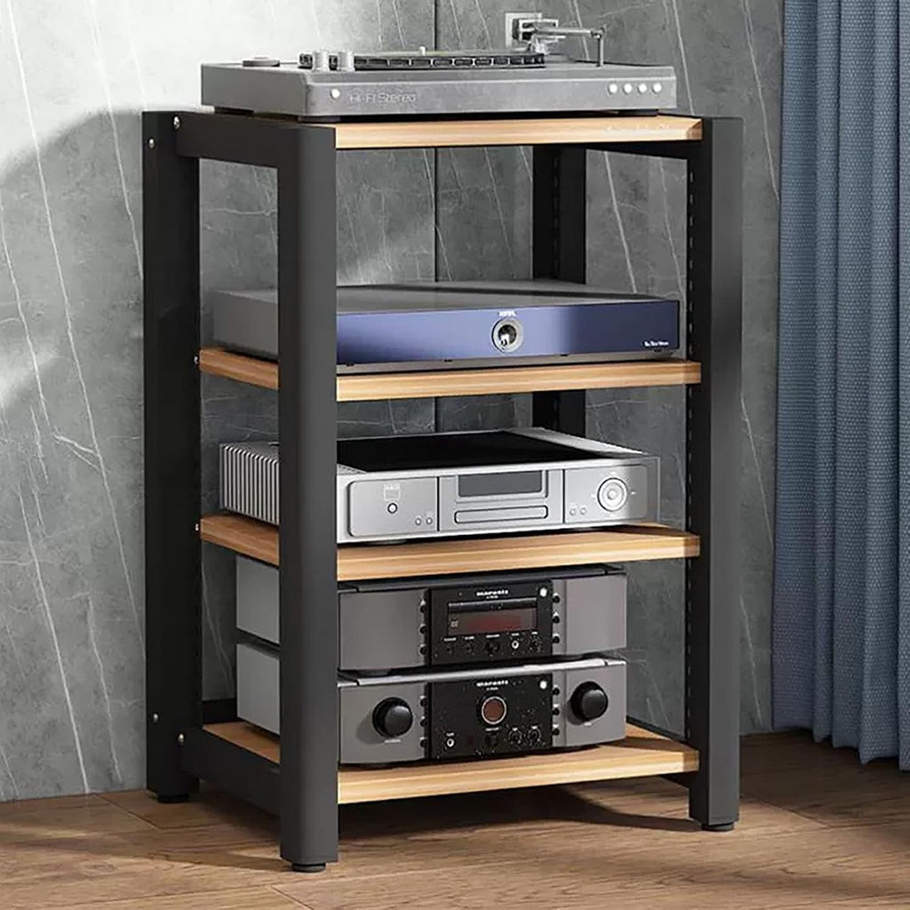 AV Media Stand, 2/3/4/5-Tier Audio Rack with Adjustable Shelf, Entertainment TV Shelves, Floor-Standing Stereo Cabinet Corner Shelf, Metal Storage Frame(Natural,4 Tier 60x50x85CM)