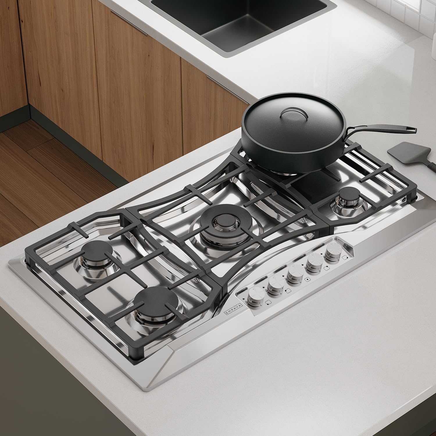 Empava 36 Gas Cooktop with 5 Italy Sabaf Sealed Burners NG/LPG Convertible in Stainless Steel Model 2020, 30 inches