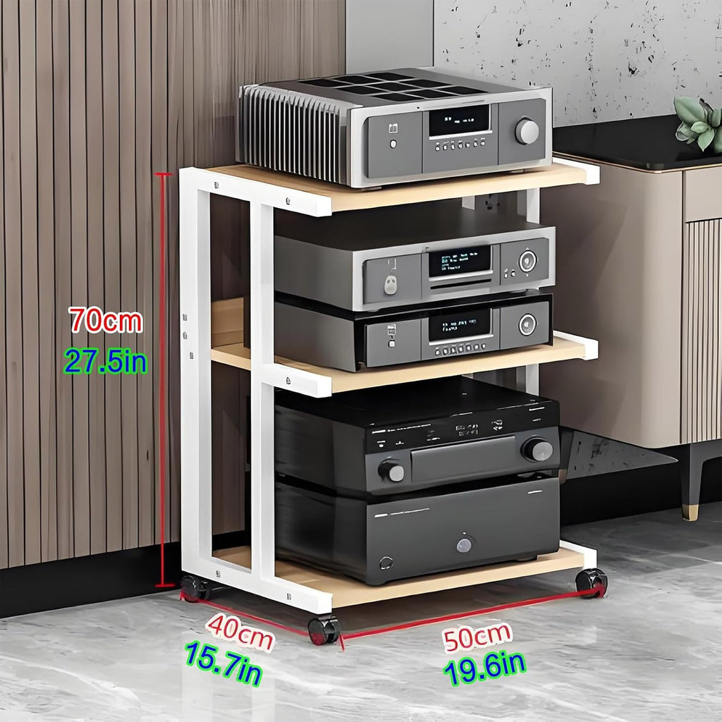 Black AV Cabinet - Movable Audio-Video Media Stand, Stereo Rack Tower for Home Theater, Wooden Media Storage, Modern 50x40x70cm Entertainment Center