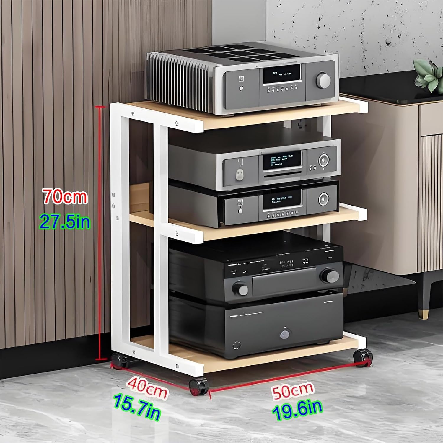 Black AV Cabinet - Movable Audio-Video Media Stand, Stereo Rack Tower for Home Theater, Wooden Media Storage, Modern 50x40x70cm Entertainment Center