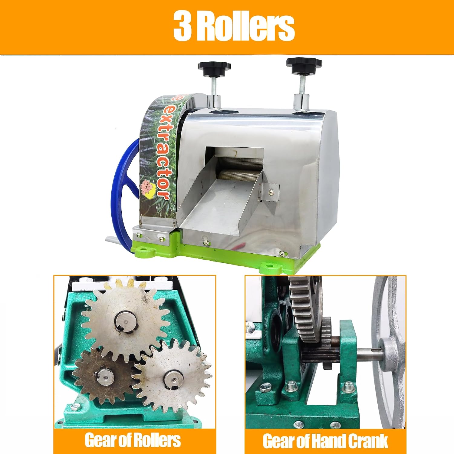 TECHTONGDA Efficient Manual Sugar Cane Juicer Machine, 330LB/H Output Sugar Cane Juicer Press, 2.4' Large Inlet Sugarcane Press Extractor with 2 Peeling Knives, Ideal for Homes, Shops, Restaurants