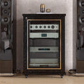 Stereo Cabinet, Stereo Racks And Stands With Storage Shelves, AV Component Media Stand, Wooden Storage Cabinet Entertainment Center Shelves Component, With Wheels Audio-Video Media Stand(Black+Gold,86