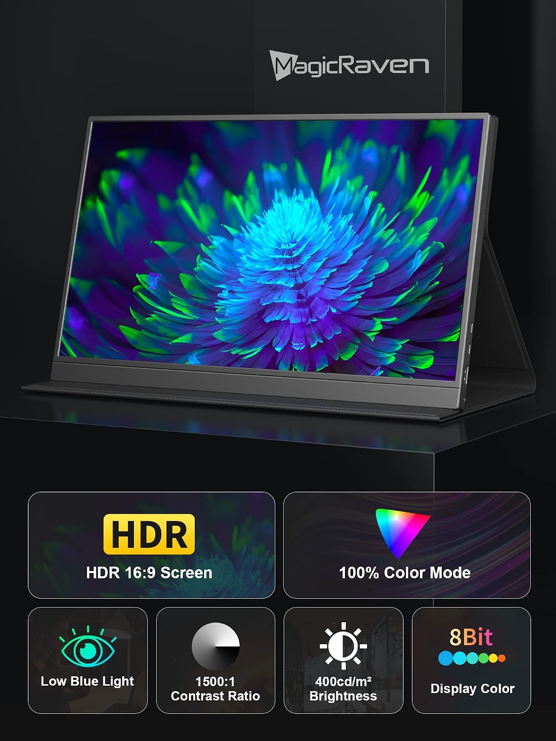 MAGICRAVEN Portable Monitor, 17.3' 4K Second Display for Laptop & Console, USB-C & HDMI Laptop Screen Extender with Built-in Speakers, Works with PS5, Xbox, Switch, Ideal for Travel, Home & Office