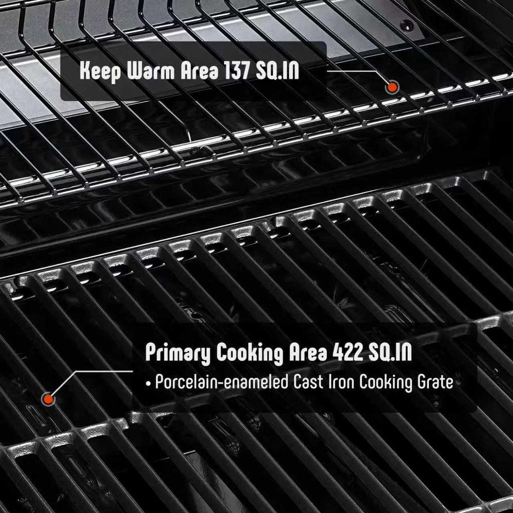 Feasto Propane Gas Grill, 36,000 BTU Outdoor Patio BBQ, Porcelain-Enameled Cookbox & Porcelain-Enameled Cast-Iron Grates, 559 Sq. In., Black (Black, 4) (Stainless Steel)
