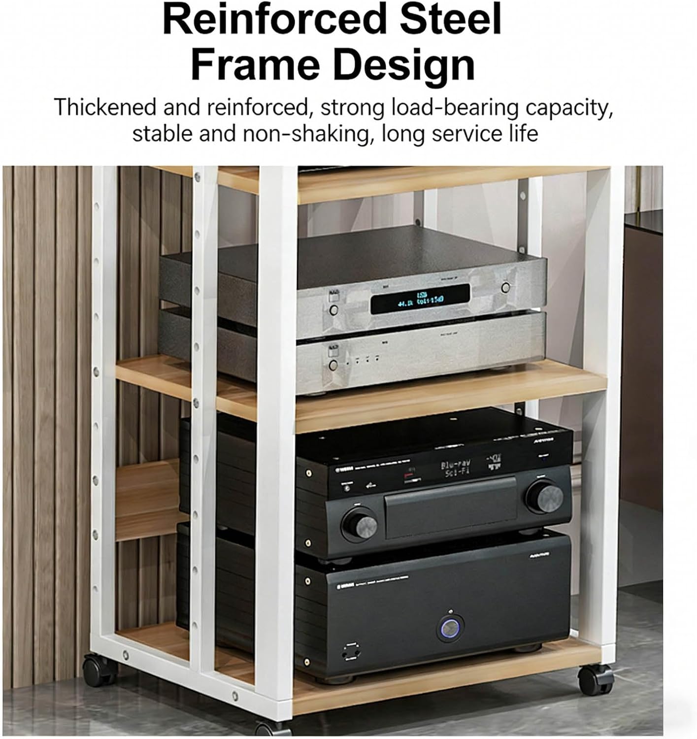 Adjustable Shelf Amplifier Stand Multi Layer Reinforced Steel Frame Audio Video Storage Organizer Living Room Sound Equipment Cabinet(White,40x50x69cm)