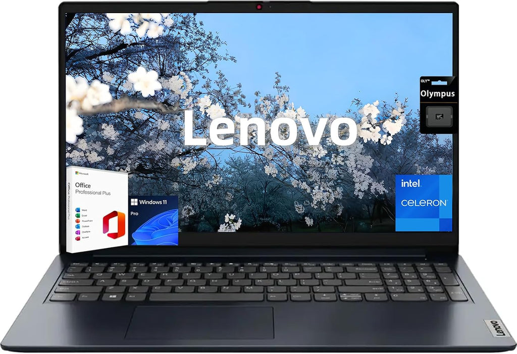 Lenovo IdeaPad Laptop, 15.6' HD LED Display, Intel Celeron Dual Core Processor, 12GB RAM, 640GB Storage(128GB eMMC + 512GB PCIe), 1 Year Office 365, Wi-Fi 6, Win11 Pro, Privacy Camera, Abyss Blue