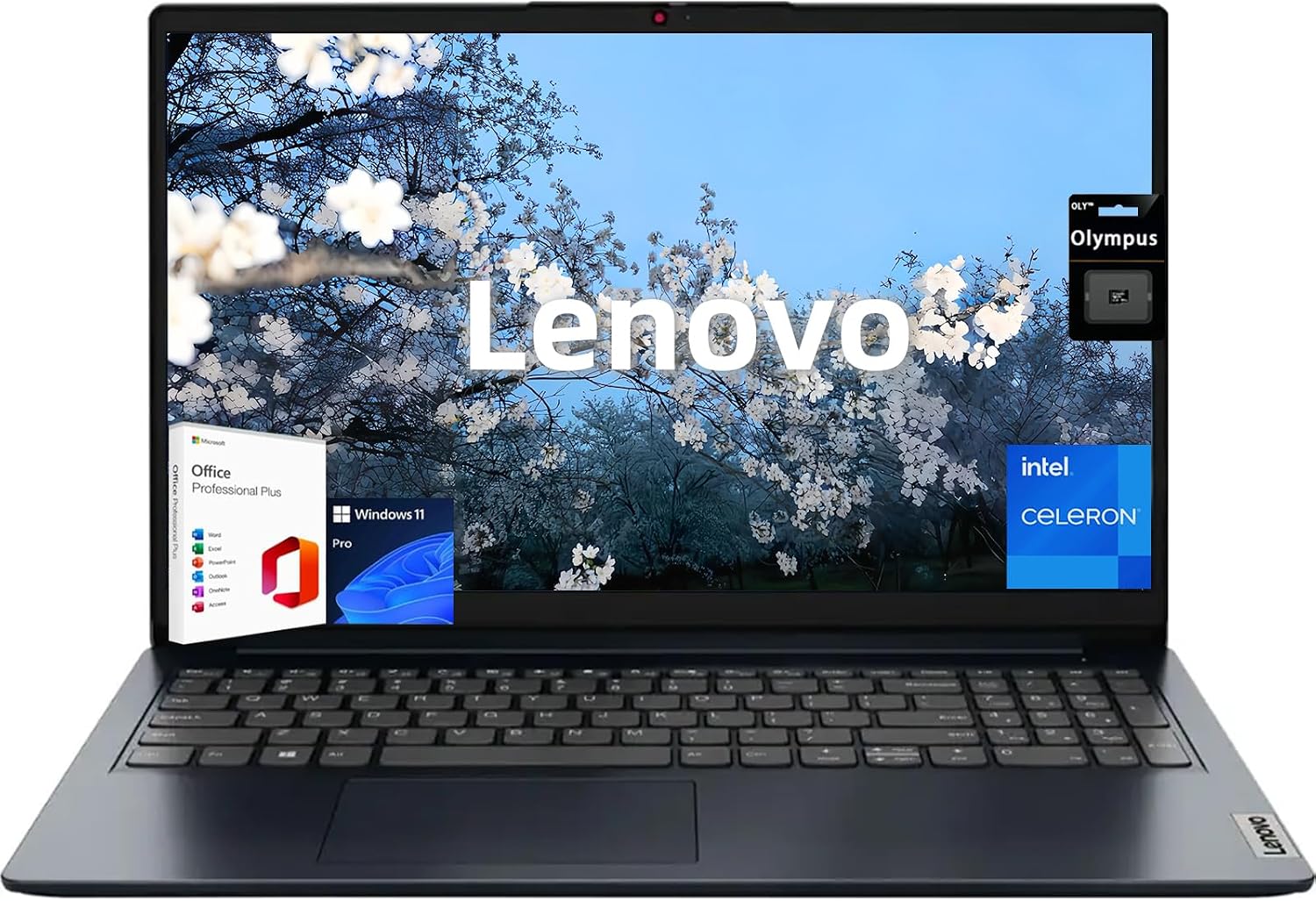 Lenovo IdeaPad Laptop, 15.6' HD LED Display, Intel Celeron Dual Core Processor, 12GB RAM, 640GB Storage(128GB eMMC + 512GB PCIe), 1 Year Office 365, Wi-Fi 6, Win11 Pro, Privacy Camera, Abyss Blue