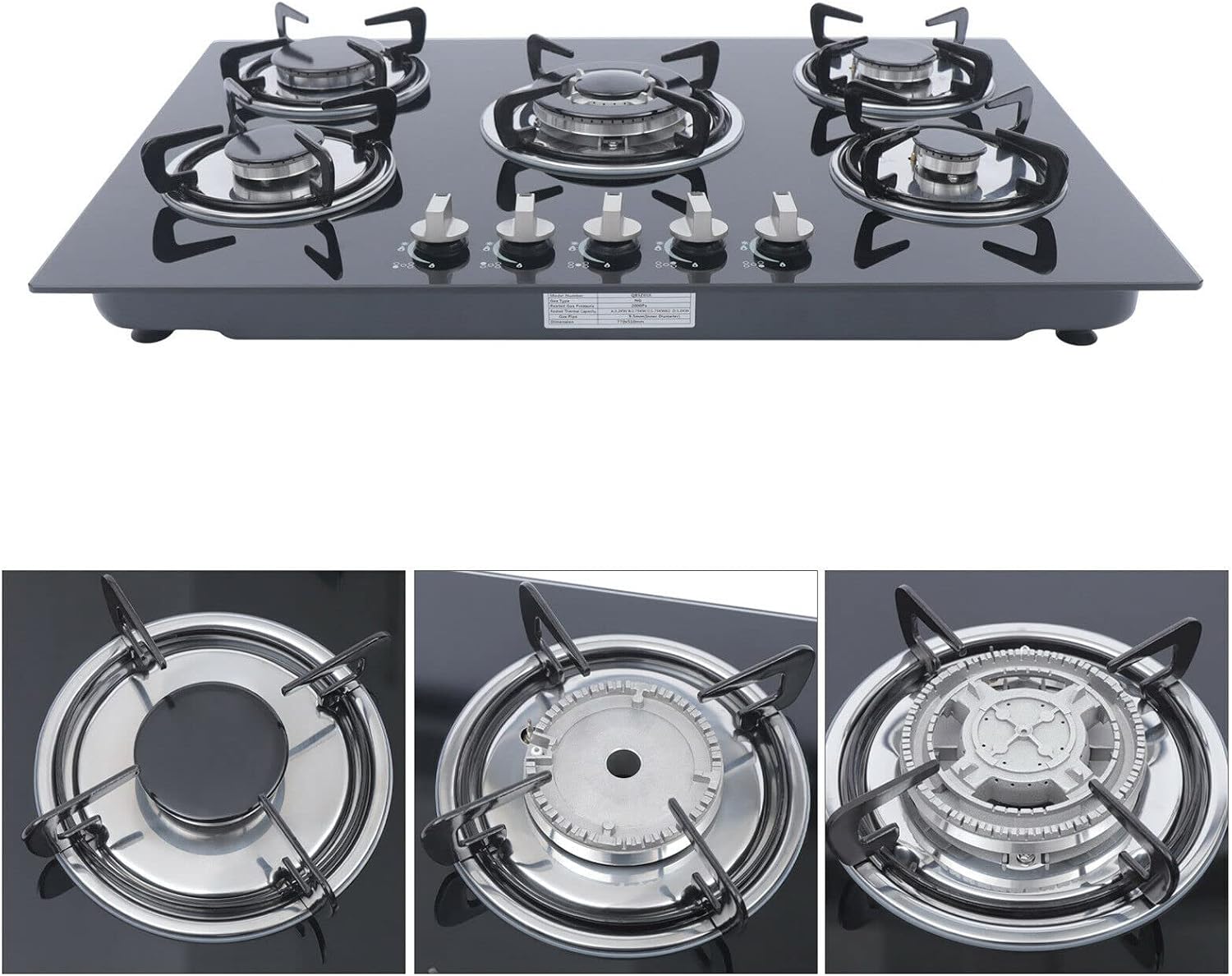 30' Gas Cooktop, Built-in 5 Burners Gas Stove Gas Hob Stovetop Thermocouple Protection Gas Range, Tempered Glass Cooktop Porcelain Ena Grates, Natural Gas LPG Gas Easy to Clean, 30.3'*20'