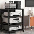 Audio Rack Mobile Stereo Rack Audio Equipment Rack Wooden Audio Rack Cabinet with Height Adjustable Shelves HiFi Rack with Wheels(Nero,4 Tier)