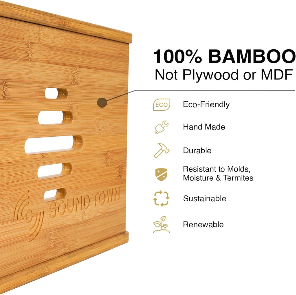 Sound Town DIY Solid Carbonized Bamboo Slanted 12U Studio Rack (4U Top + 8U Lower), with 2U Bottom Storage, Slide-Out Tray, Caster, For Recording Room, Home Studio (STBR-ST12T)