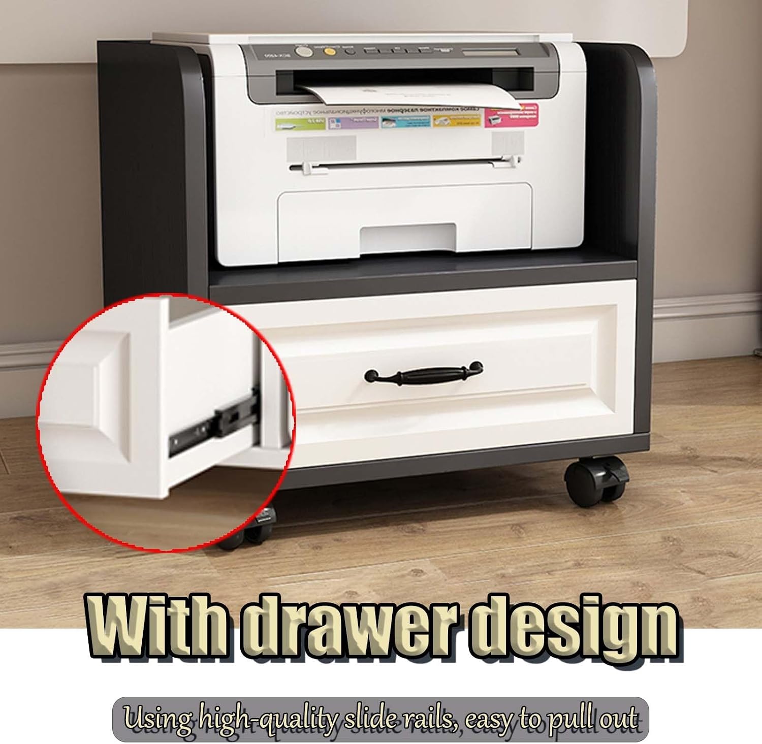 Computer Tower Storage Cabinet,PC Stand With Lockable Wheels，Mobile Printer Stand, Wooden Printer Cart，Office Printer Table, 3D Printer Stand, For Office Home Kitchen(Light walnut,45cm/17.7in