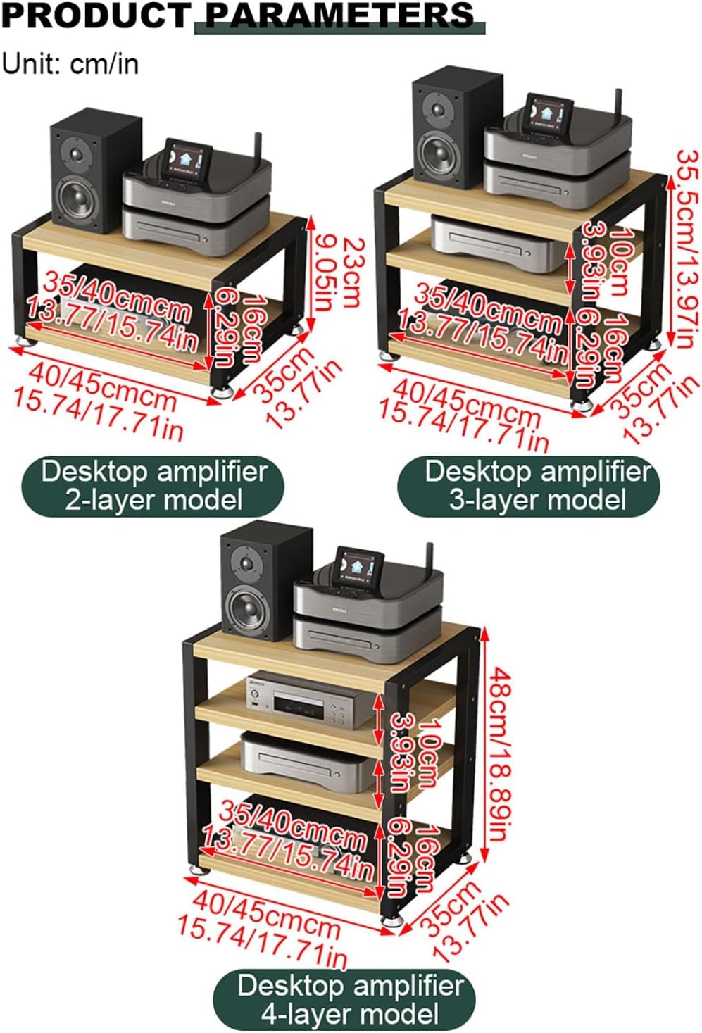 Portable Media Stand & Audio Rack - Corner Shelf for AV Equipment, Stereo Storage, TV & Gaming Console, Ideal for Living Room, Recording & Meeting Rooms - Wood Finish, 40x35x35.5 cm