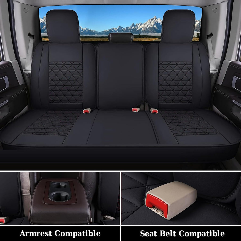 Coverado Car Seat Covers Full Set, Leather RAM 1500 Seat Covers Protectors Compatible with 2002-2026 Dodge RAM 1500 2500 3500 Crew Double Mega Quad Cab with Flat Bench, Black