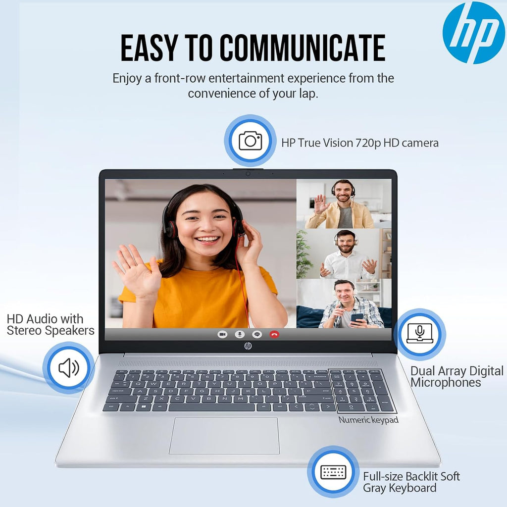 HP 17 Inch Laptop Computer, 17.3 Laptop PC FHD IPS Screen, Intel Core i5(10-core), Lifetime Microsoft Office Included, 64GB RAM 2TB SSD, Windows 11, 10-Key Backlit Keyboard, WiFi6