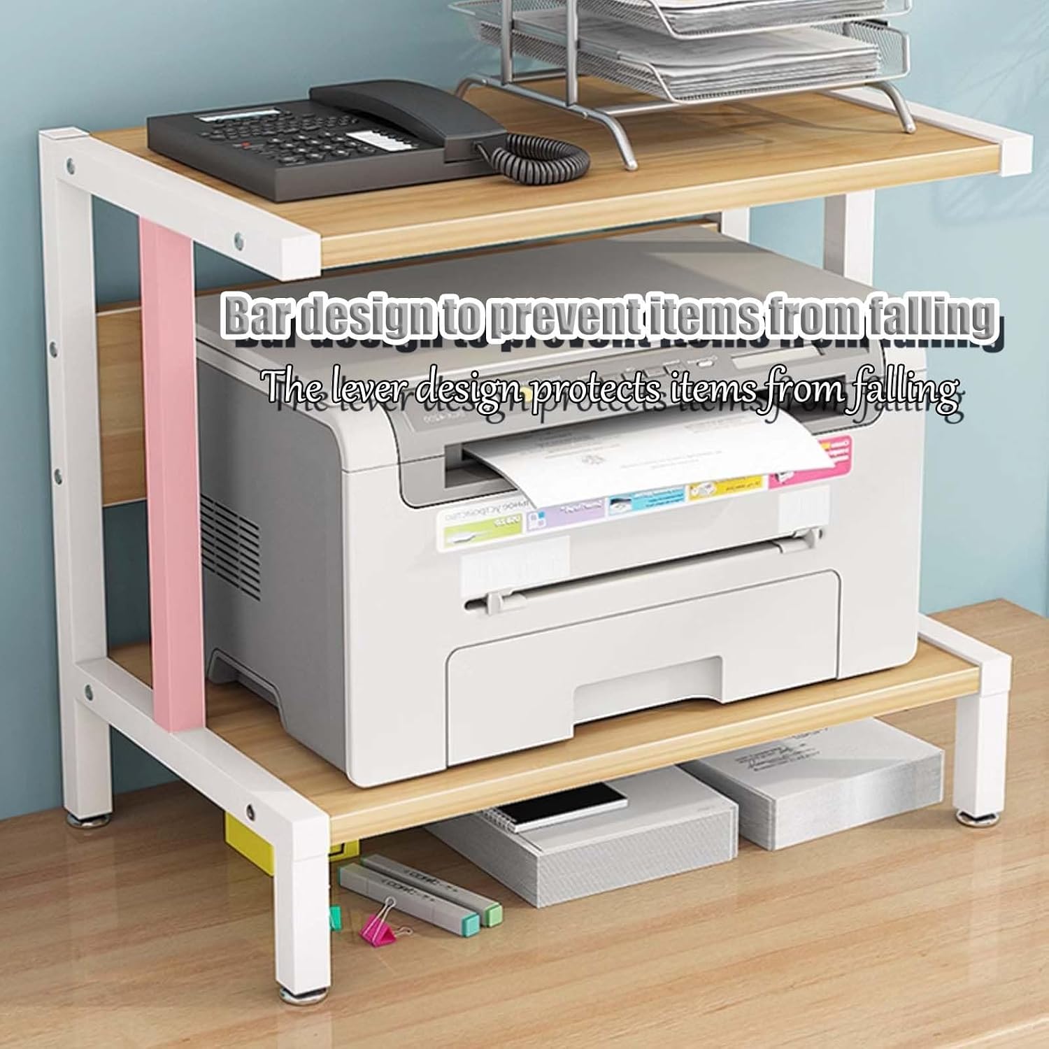 3-Tier Printer Desk Stand,Desktop Printer Stand, Printer Shelf Desk Organization，Multipurpose Printer Display，printer Table With Storage,for Home,3D Printer,Fax Machine(Black and walnut,60*51