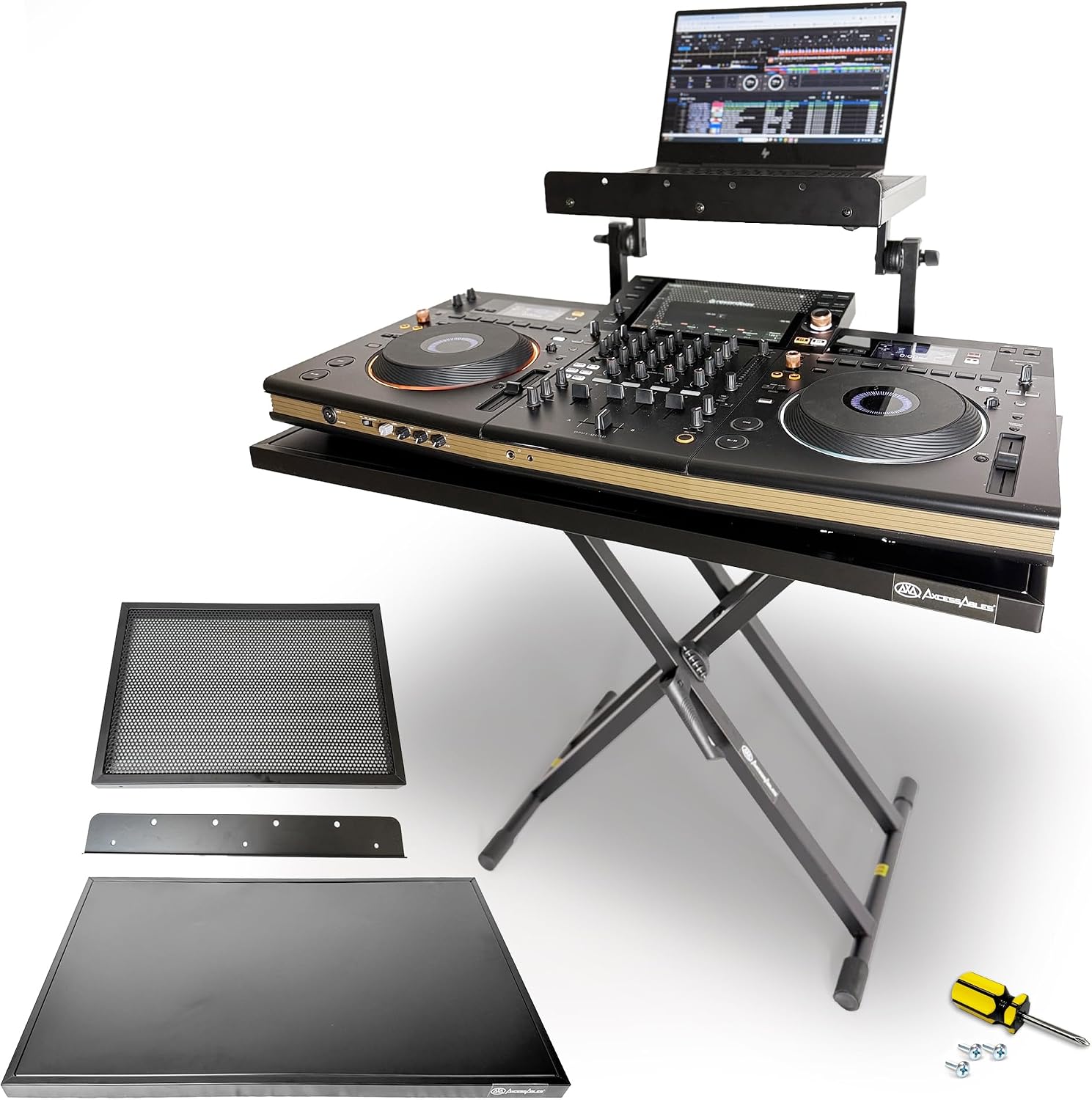AxcessAbles Portable Two-Tier DJ Table Stand| Two Tier Piano Keyboard Stand for Sheet Music and Tablet | DJ Laptop and Controller Stand | Music Production Workstation | Booth Stand