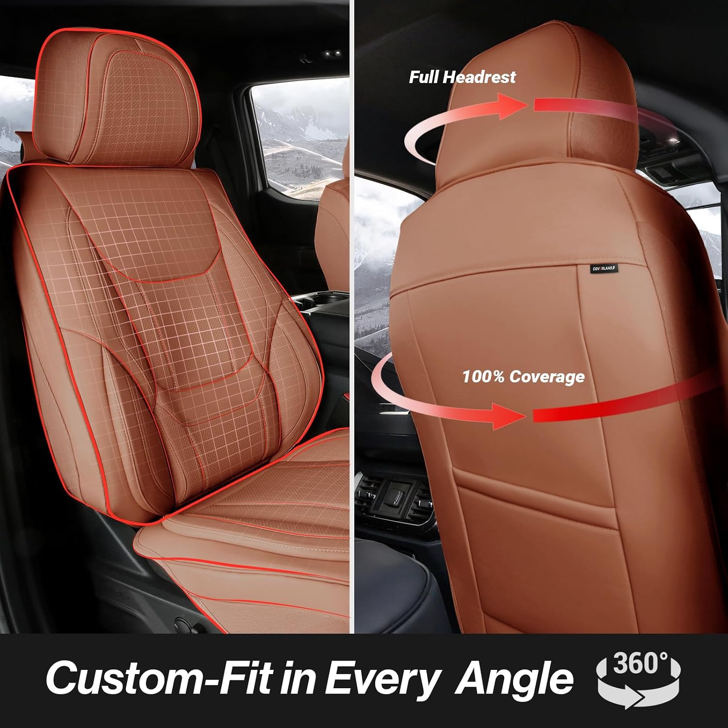 Coverland Custom Car Seat Covers Compatible with 2004-2008 Toyota Solara Convertible - Premium Leather Non-Slip Memory Foam Waterproof Seat Cover Custom fit Interior Protector [Full Set-Camel Brown]