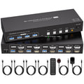 HDMI Displayport KVM Switch 4 Computers 2 Monitors 8K 60Hz 4K 120Hz 4 Port Dual Monitor KVM Switches for 4PC Share Four USB Device Support Copy and Extend Mode Includes Some Accessories