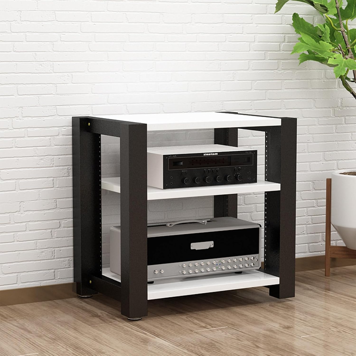 Stereo Racks and Stands, 2/3/4/5 Tier AV Media Stand, Audio Equipment Rack with Adjustable Shelves, Reinforced Steel Frame, Adjustable Footpads, for Home Theater(White,3 Tier 60x51x60cm)