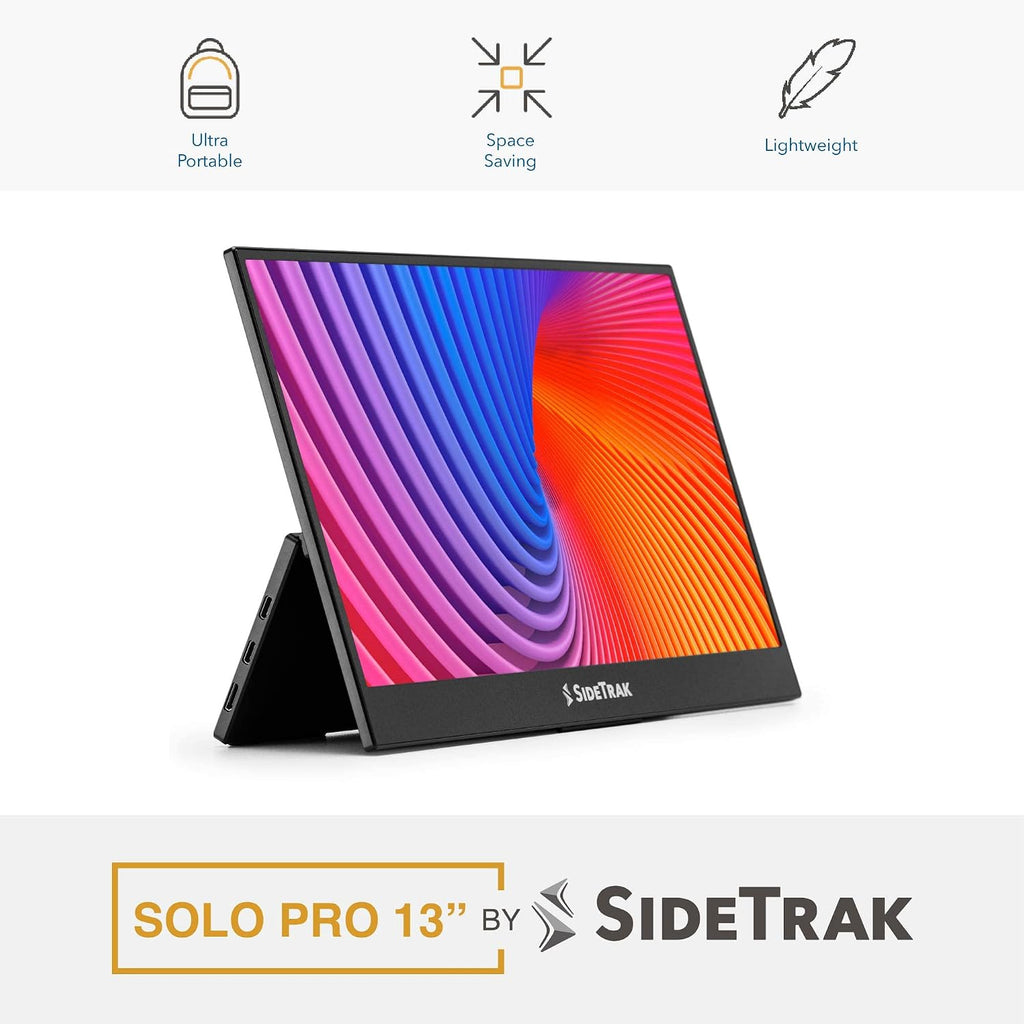 SideTrak Solo Pro 13' Freestanding Portable Monitor | 1080p LED .04' Thin | Kickstand | 10ms Response Time | 60Hz Refresh Rate | USB-C, Mini HD | 1.3 lbs. Travel Monitor
