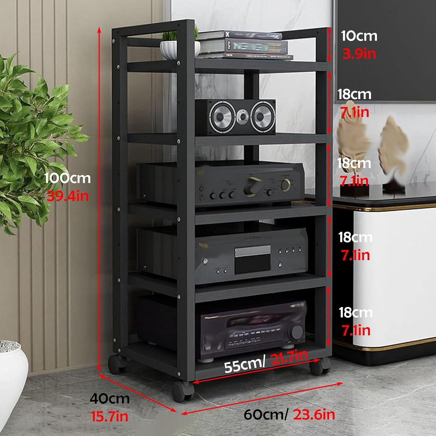 Large Capacity Vintage Stereo Console, Adjustable Outdoor 5-Tiers Audio Video Equipment Rack, Mobile Multi-Layer Commercial AV Media Stand/Bookshelf (Size : Style B)
