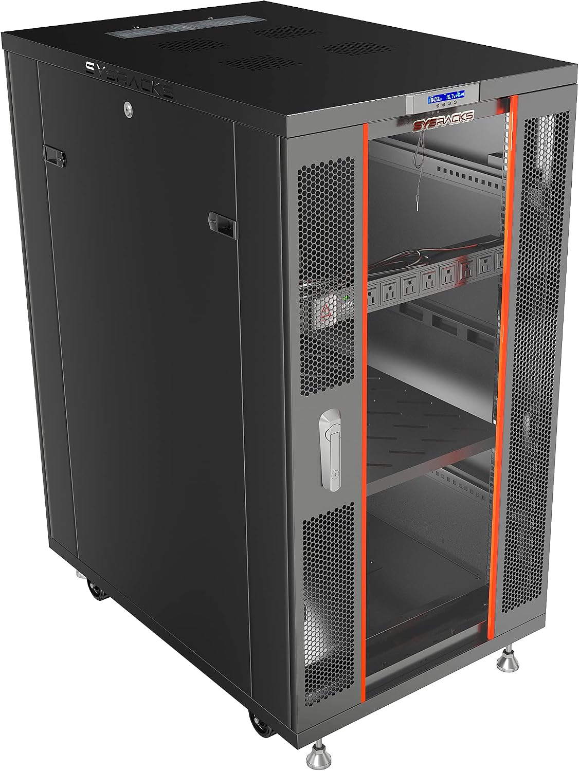 22U Home Server Rack Cabinet – 19' Floor Standing Network Rack, 39' Deep Homelab Rack with Locking Glass Door, Cooling Fans, PDU & Shelf for NAS, Router, Switch and AV Equipment
