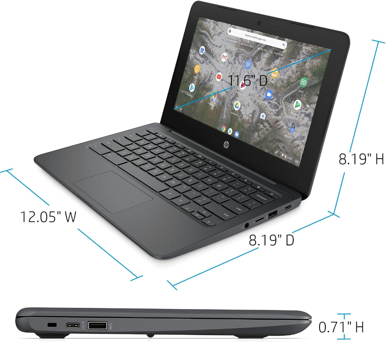 HP Flagship Chromebook, 11.6' HD (1366 x 768) Display, Intel Celeron Processor N3350, 4GB LPDDR2, 32GB eMMC, Chrome OS, HD Graphics 500, 11A-NB0013DX, Ash Gray