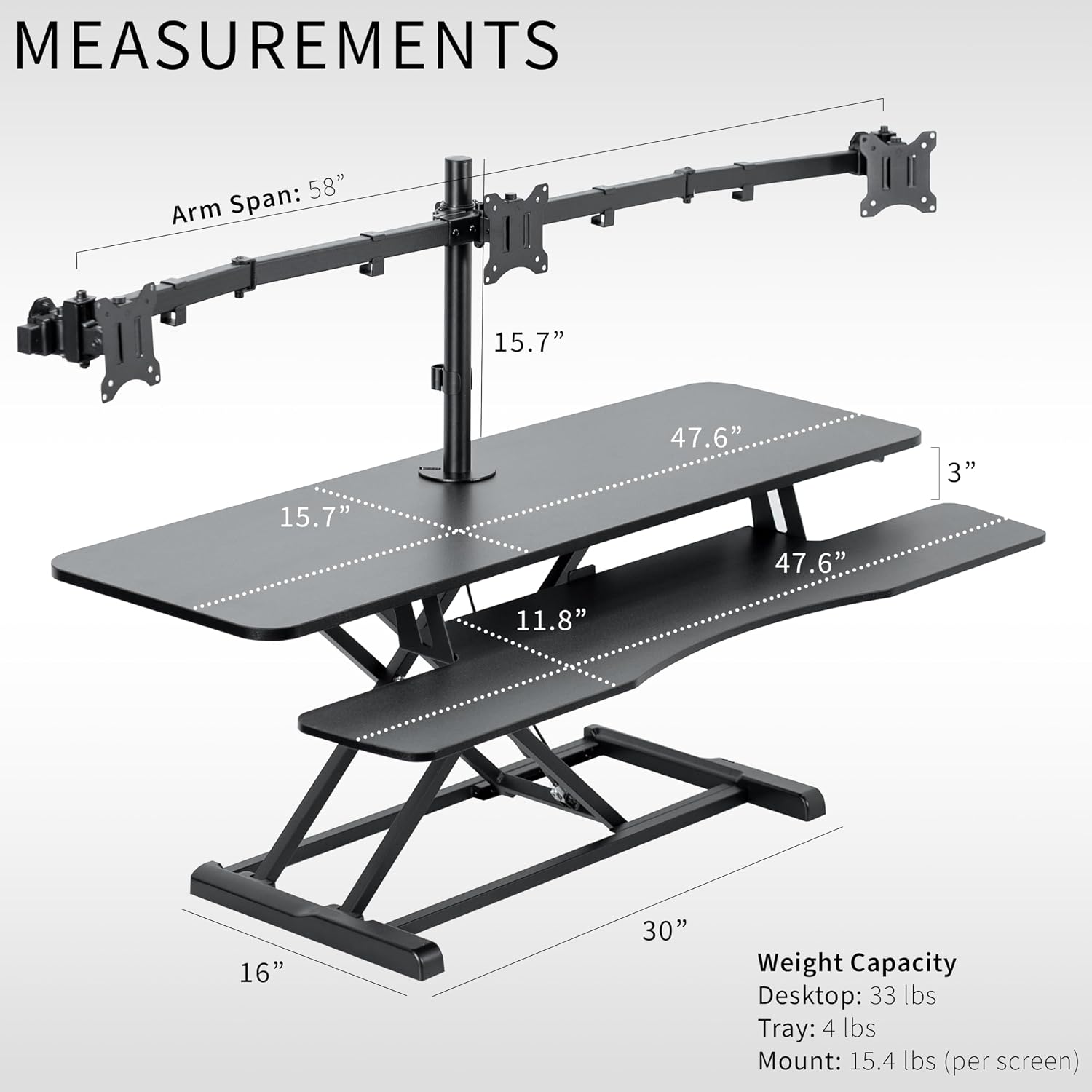 VIVO Height Adjustable 48 inch Standing Desk Converter with Triple 21.5 to 27 inch Monitor Mount, Extra Large Desk Riser, Black, DESK-KIT-48KB3C