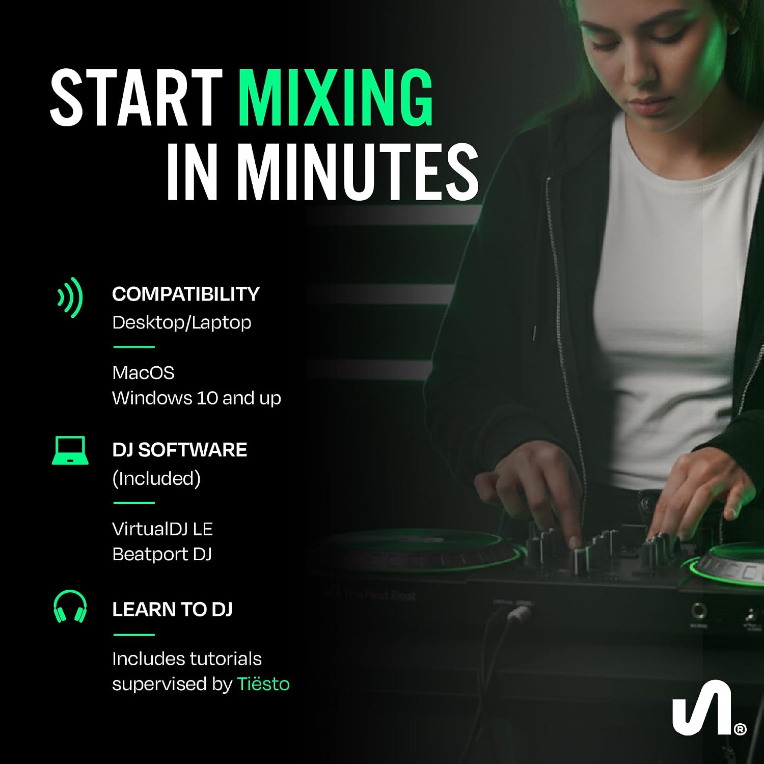 The Next Beat by Tiesto DJ Controller, DJ Control Deck with Audio Mixer, SX1