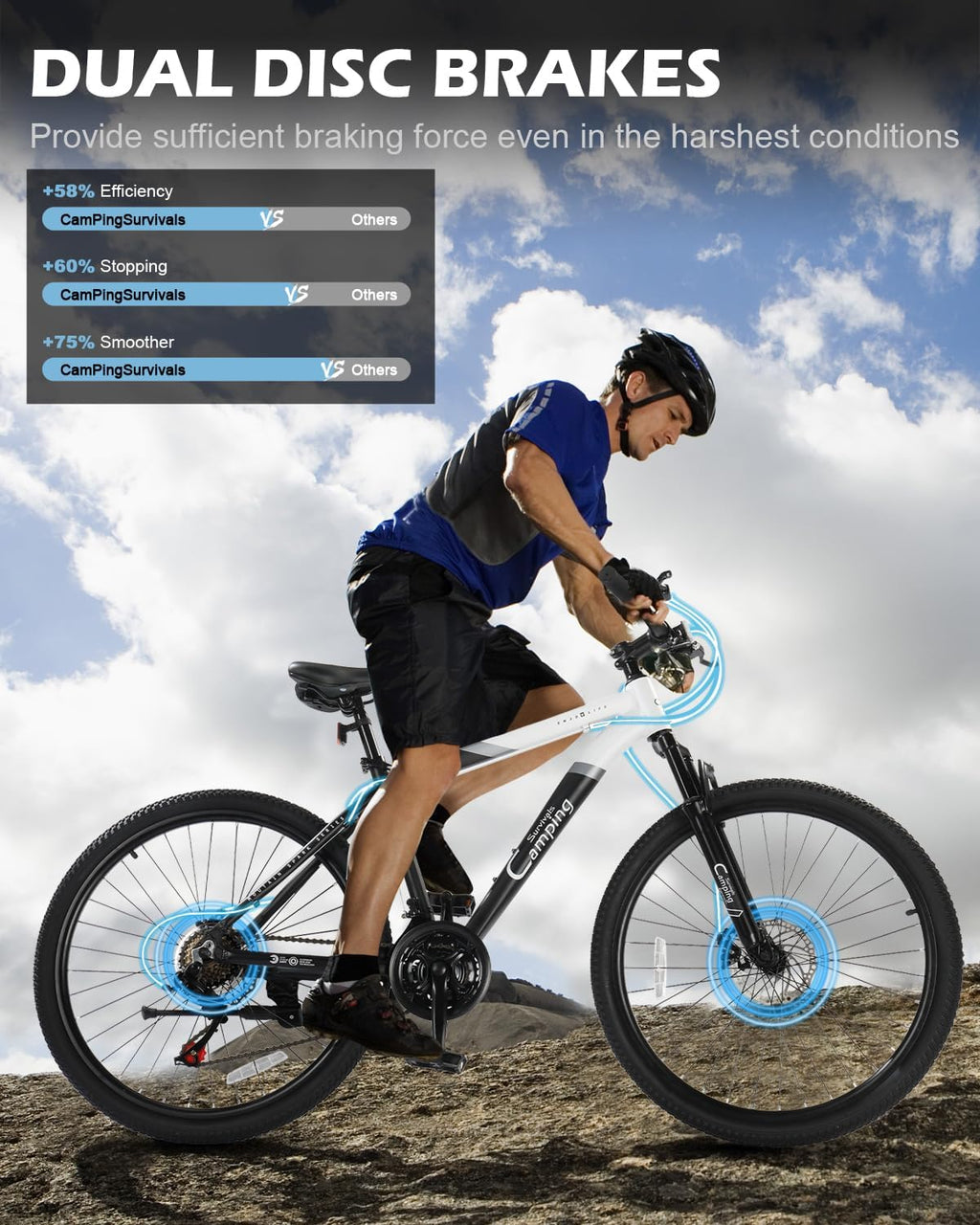 CamPingSurvivals 26/27.5' Mountain Bike 21 Speed Men's Mountain Bike with Lightweight Aluminum Frame, Powerful Dual Disc Brake, Precision 21 Speed Shifting, Men's Bicycle for Commuter & Travel