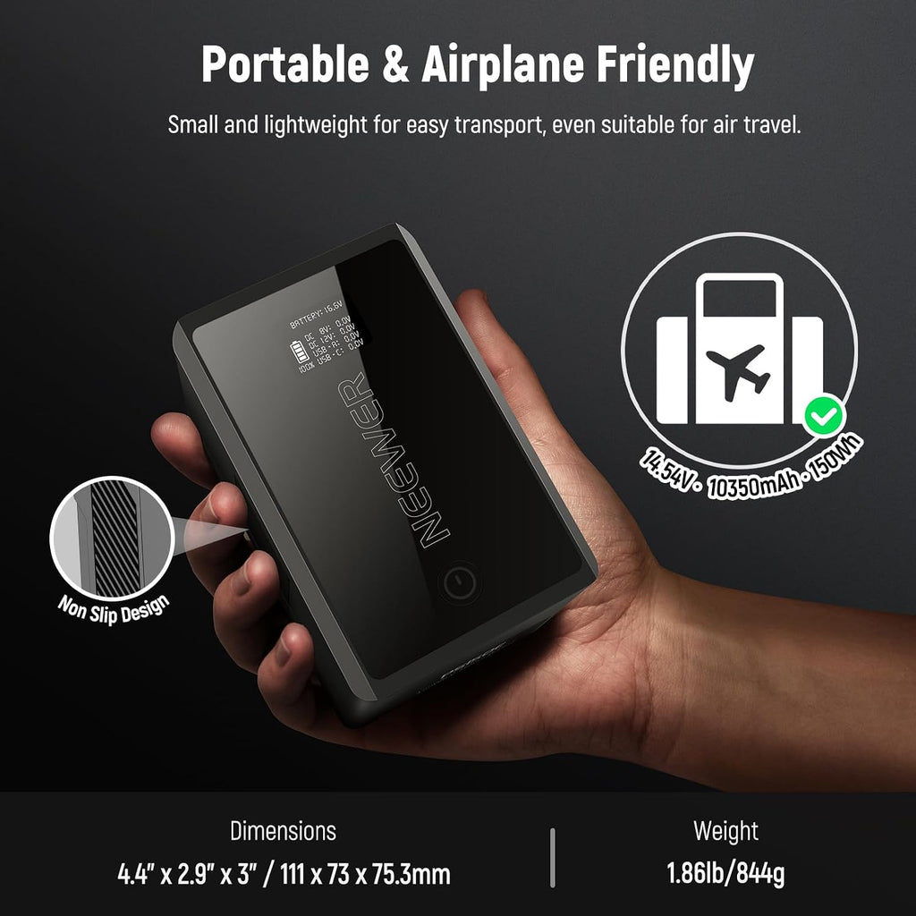 Neewer V Mount Battery PS150E Supports 100W PD USB C Fast Charging, 10350mAh 150Wh 14.54V, with D Tap/USB C/USB A/BP/Dual DC Ports/OLED Screen, V Lock Battery for Camera Camcorder Monitor Video Light