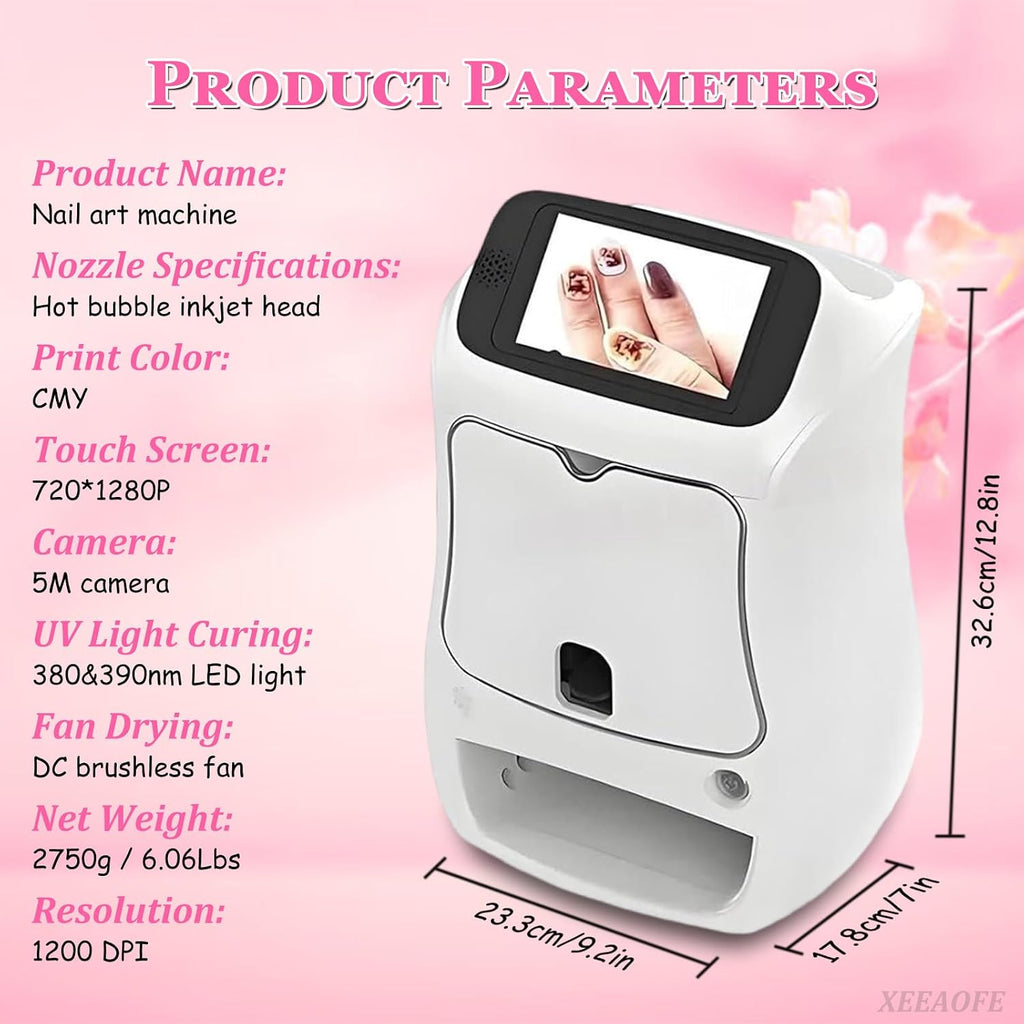 Nail Art Printer Machine, 3D Digital Mobile Printer with Touch Screen, Fast Drawing in 10 Seconds, for Weddings, Girls' Home Nails, and Nail Art Studios