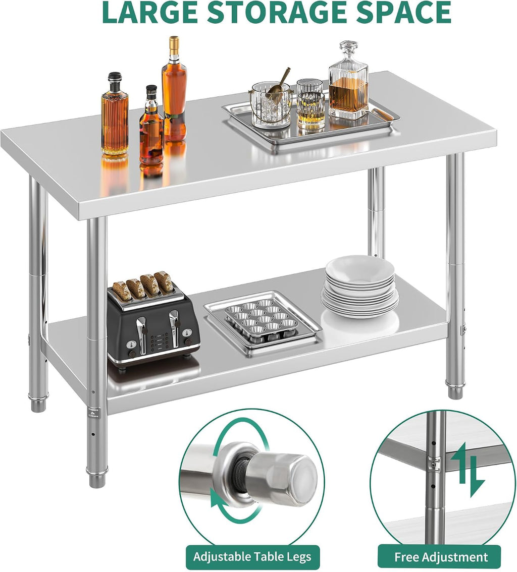 YITAHOME NSF Stainless Steel Table, 48' X 24' Work Table w/Undershelf, Heavy Duty Prep Table for Home Kitchen Commercial Restaurant Garage Warehouse Outdoor