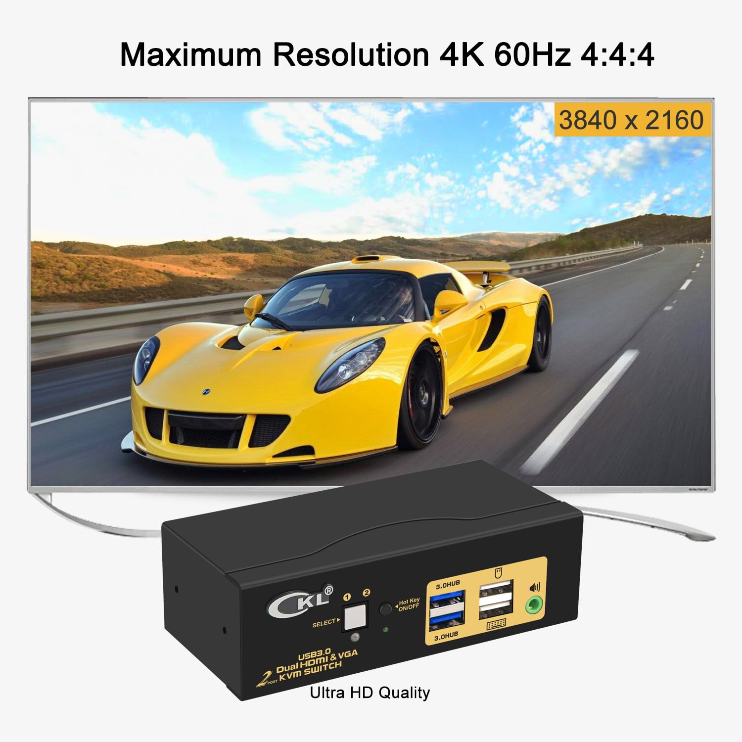 CKL KVM Switch Dual Monitor HDMI 4K@60Hz + VGA (2 Monitors 2 Computers 922HV-3) for Home and Office to Console Desktops/Laptops, Support USB 3.0, Hot Key, Audio, Wireless Keyboard and Mouse