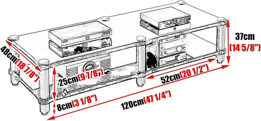 Storage Vintage Stereo Receiver Audio Cabinet, Home Theater Av Component Stand Floor Standing, Console Stereo Rack Stands, Stereo Unit Shelves(H 37cm (14 5/8'))