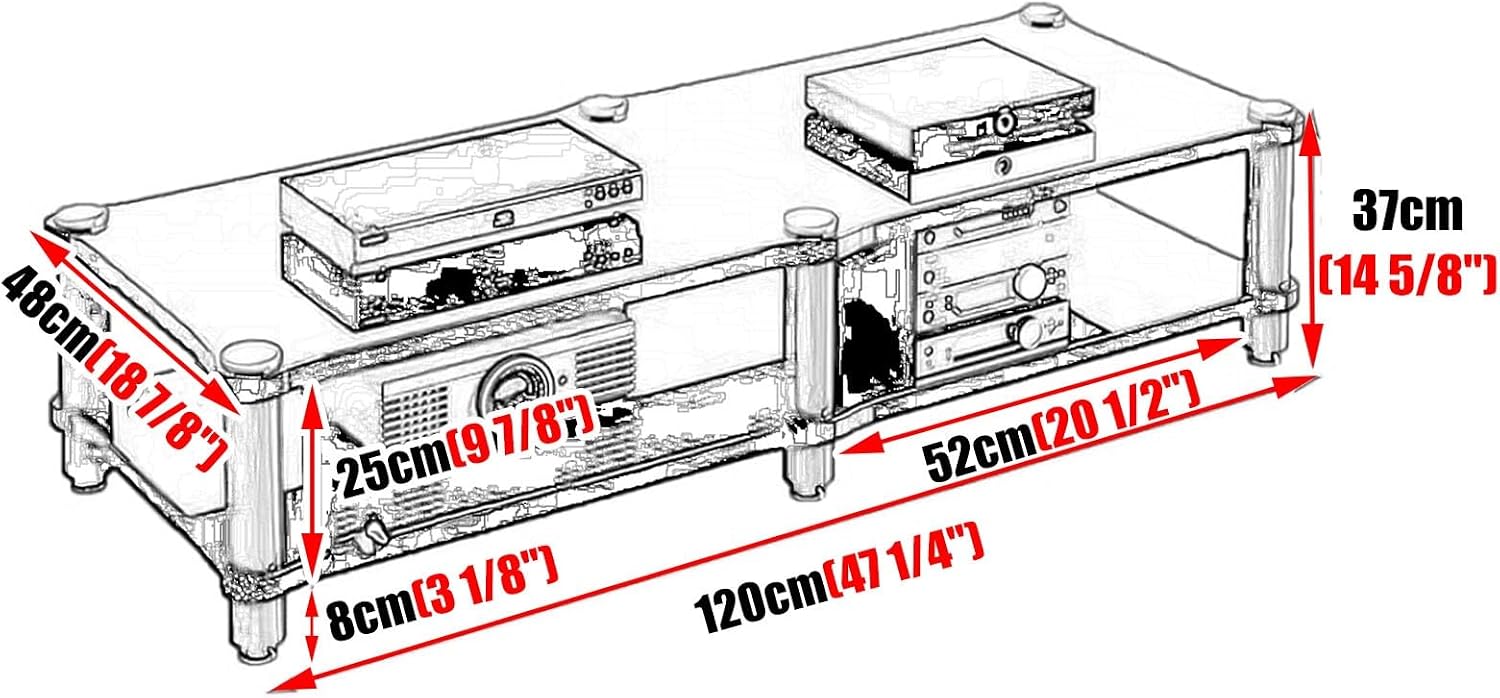 Storage Vintage Stereo Receiver Audio Cabinet, Home Theater Av Component Stand Floor Standing, Console Stereo Rack Stands, Stereo Unit Shelves(H 37cm (14 5/8'))