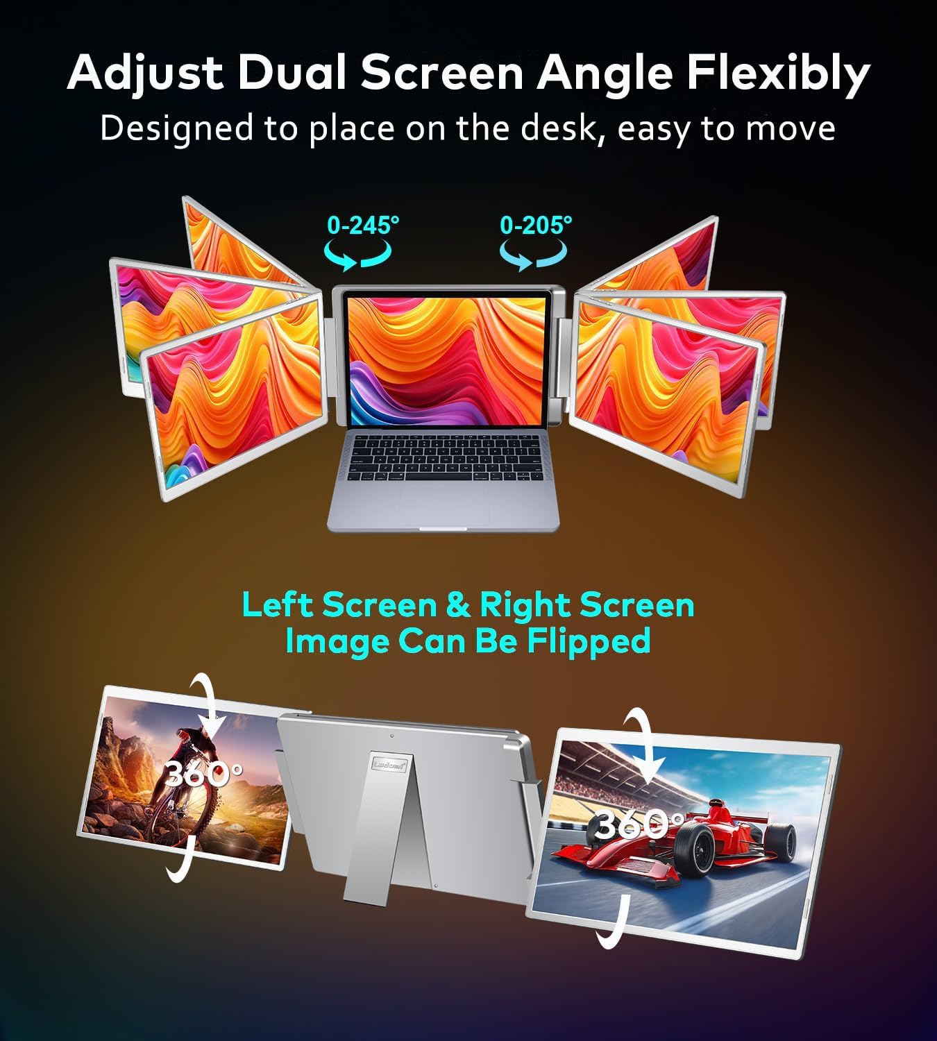 16' Laptop Screen Extender, 1200P FHD Triple Portable Laptop Monitor Extender for 12'-18.5' Laptops, 16:10 Aspect Ratio Rotation Screen, Compatible with MacOS, Wins, Chrome, Surface