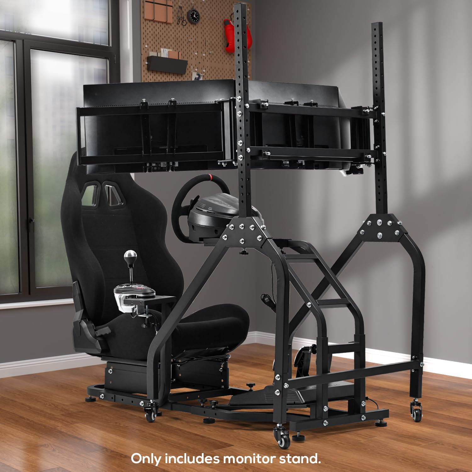 Anman Ultra-stable Triple Monitor Stand for Racing Simulator Cockpit 27-32 Inch Heavy Duty Triple Screen Mount With Casters and Punk Design