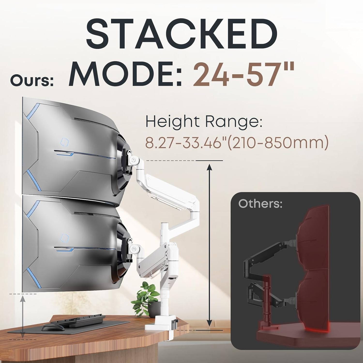 24-57 inch Dual Vertical Monitor Mount, Heavy Duty Monitor Arm for 2 Monitors, up to 59.4 lbs, Extra Tall/Wide Adjustable, Premium Aluminum Dual Monitor Desk Mount, VESA 75x75-200x200 mm, White