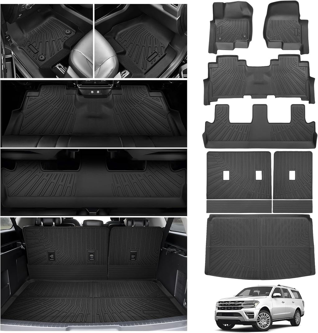 Cartist Floor Mats and Cargo Liner Fit for Ford Expedition MAX (8 Seats-2 Row Bench Seat) 2018-2024 All Weather Floor Mat Expedition Accessories Heavy Duty Carpet Protection (Only Fit MAX)