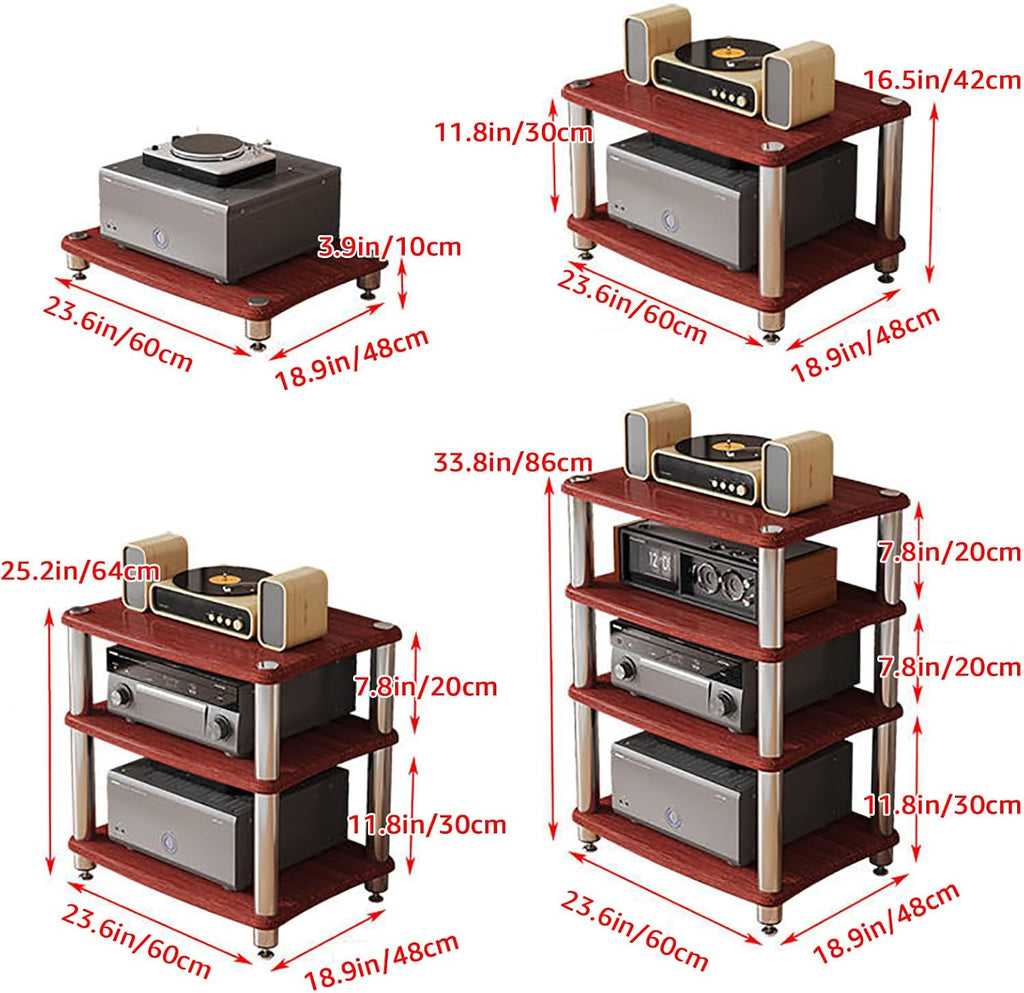 1/2/3/4 Tier Stereo Rack AV Media Stand with Shelves, Audio Rack Tower CD Record Player Stereo Receiver AV Equipment Cabinet Display Stand Media Audio Tower Cabinet,Wood,3 Tier