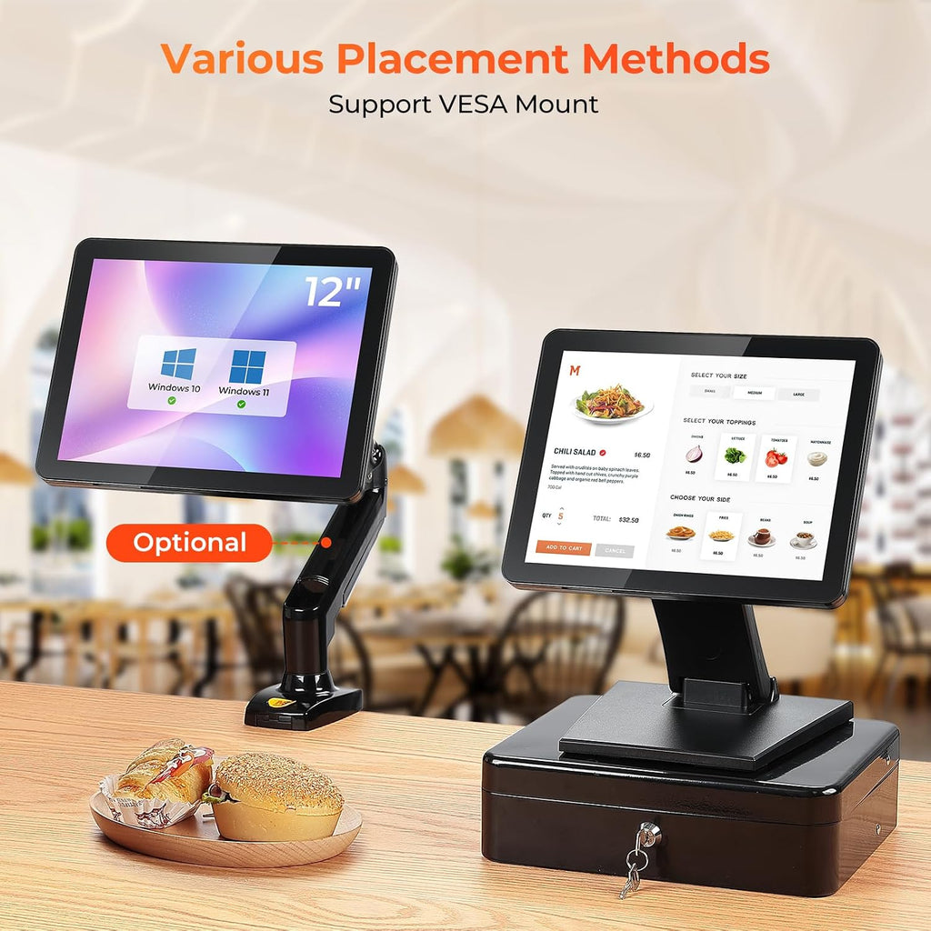MUNBYN 12-inch POS Touchscreen Monitor, LED POS Monitor, HDMI/VGA Capacitive Screen Display, Foldable Stand for Small Business, Retail, Restaurant, Bar, No Driver Required, 2Y Protection