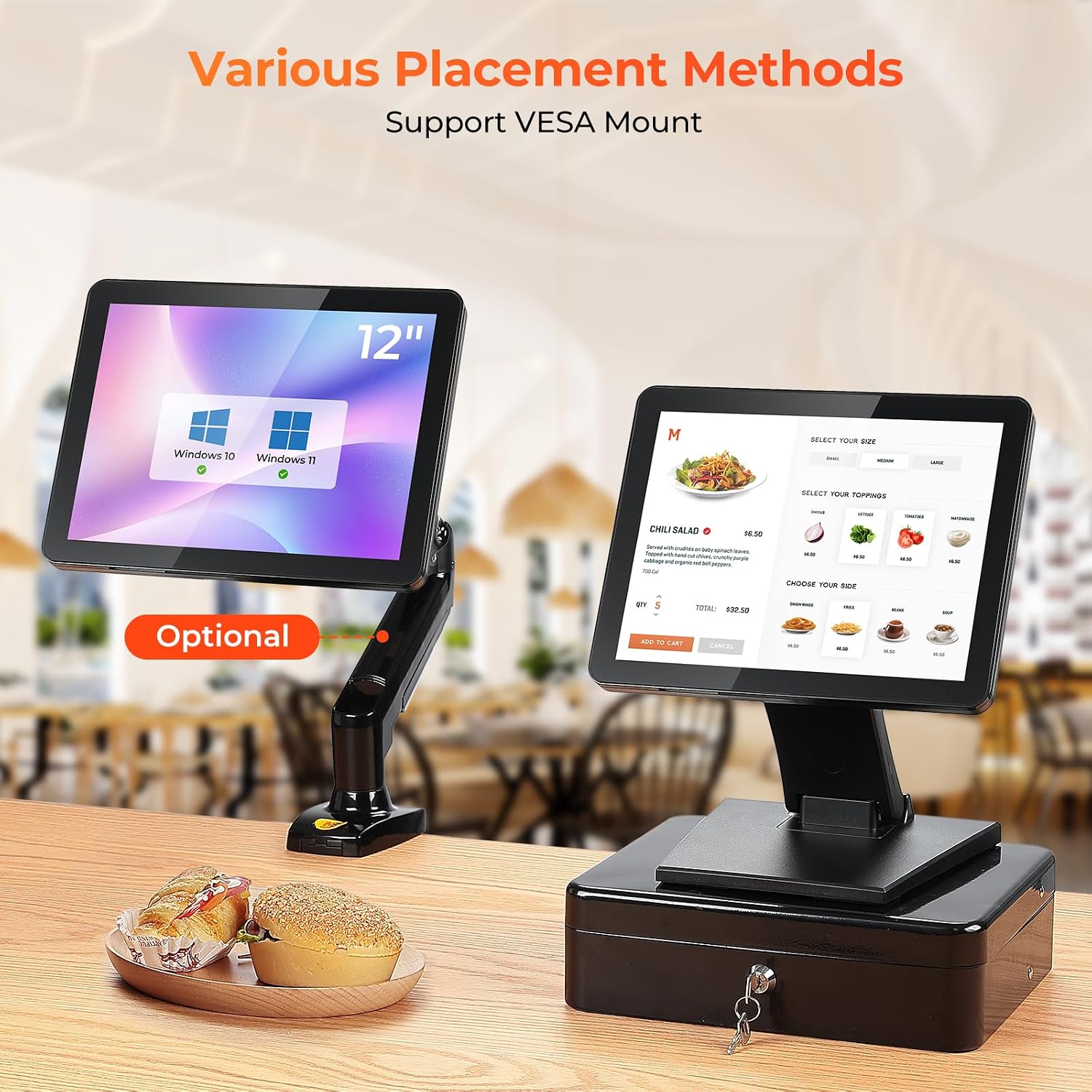 MUNBYN 12-inch POS Touchscreen Monitor, LED POS Monitor, HDMI/VGA Capacitive Screen Display, Foldable Stand for Small Business, Retail, Restaurant, Bar, No Driver Required, 2Y Protection