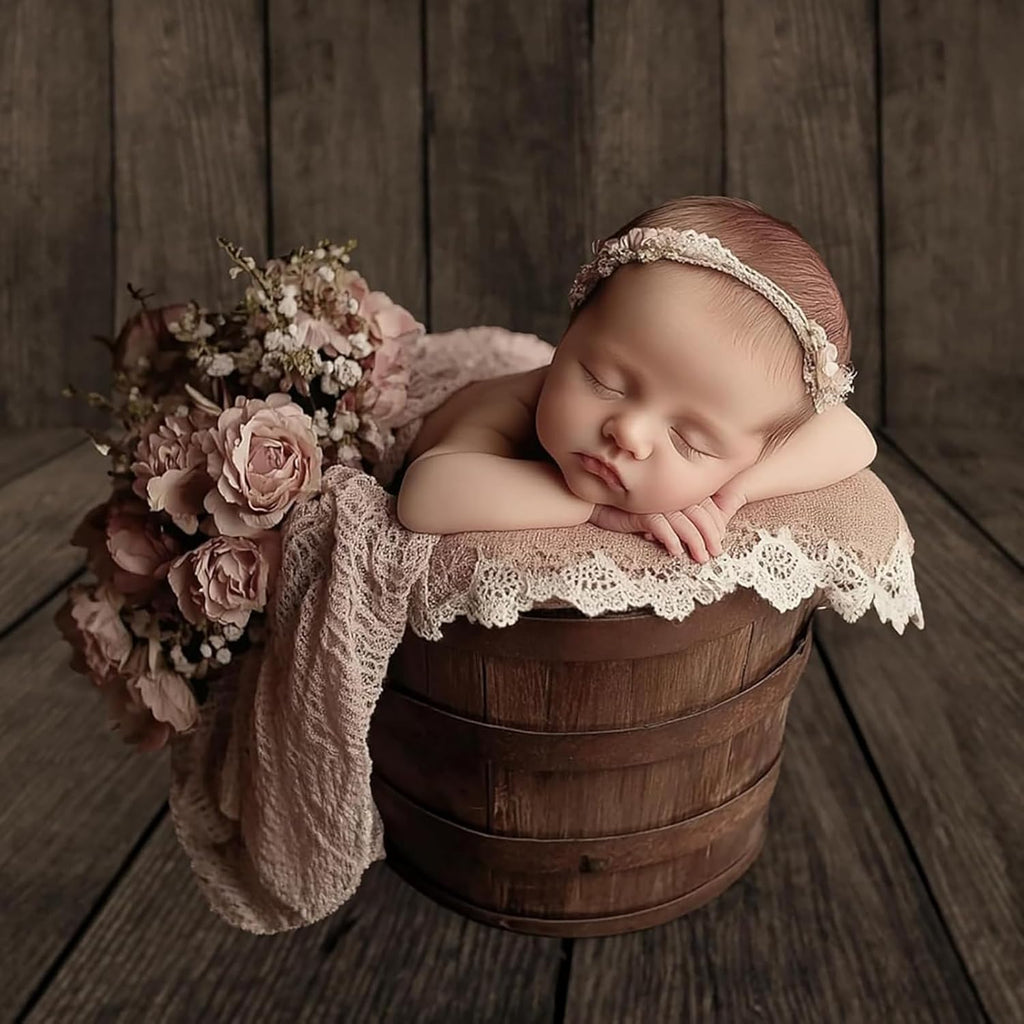 Kate Rubber Floor Mat for Photography - Deep Brown Wood Flooring Mat - Newborn Photography Drops - 8x5ft